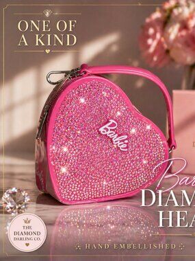Custom Barbie Rhinestone Heart Bag | Hand Embellished Crystal Purse | Pink Glam